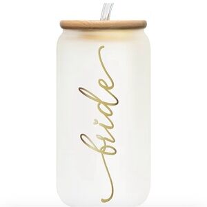 White Glass Tumbler with Gold 'Bride' Script